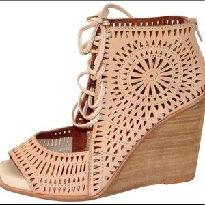 Nude Tan Laser Cut Wedge Rayos Sandals